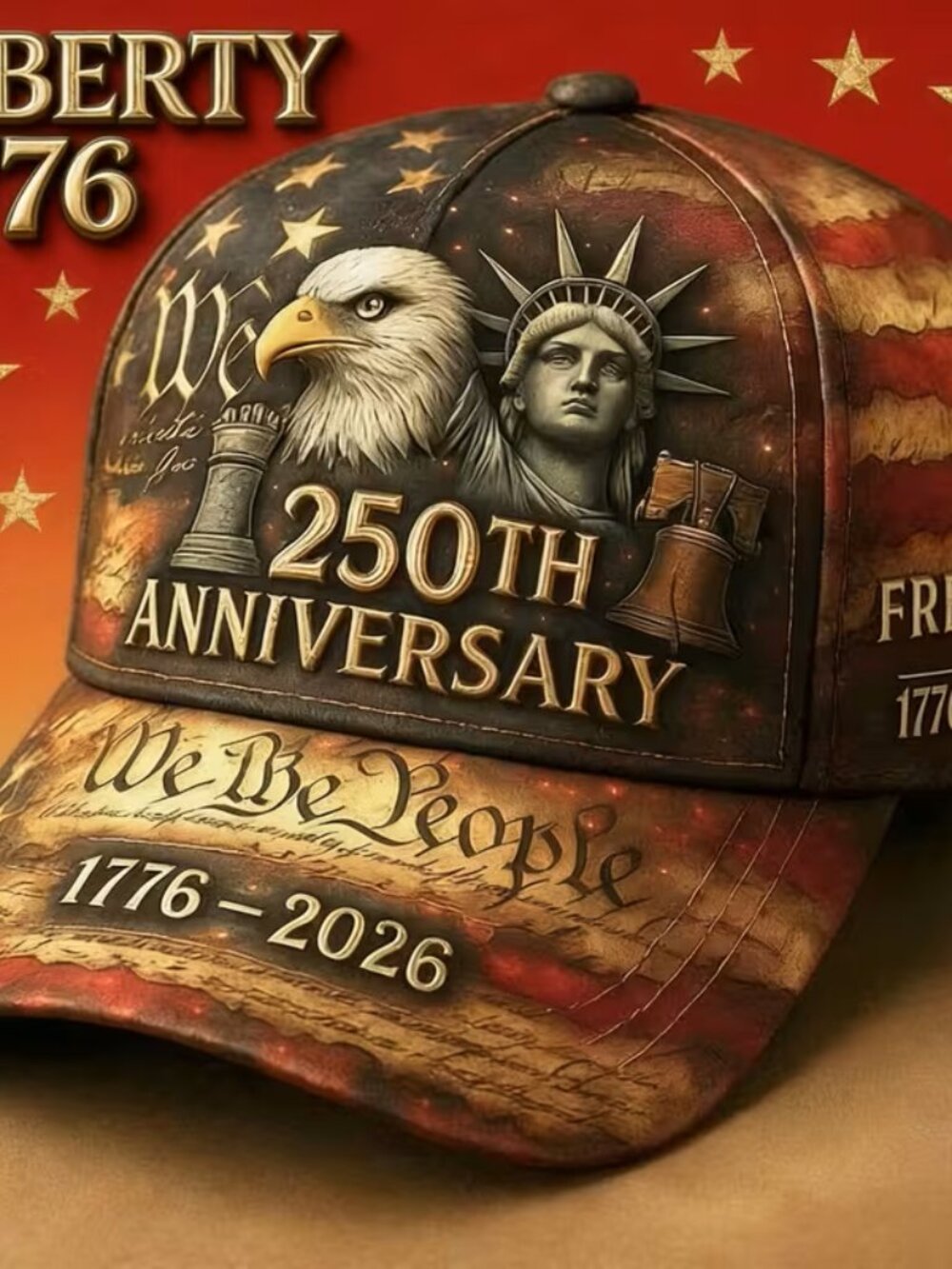 1776-2026 American Flag Eagle Statue Liberty Baseball Cap, American 250th